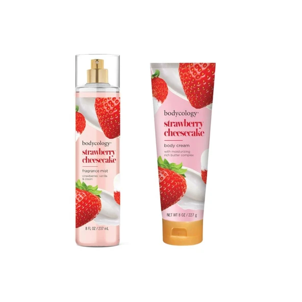 Bodycology Strawberry Cheesecake Çilekli Kadın Vücut Spreyi + Vücut Kremi Seti