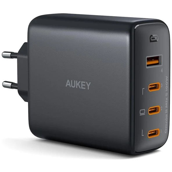 AUKEY PA-B7S-BK 100W Dört Bağlantı Noktalı PD GaN Duvar Şarj Cihazı Siyah