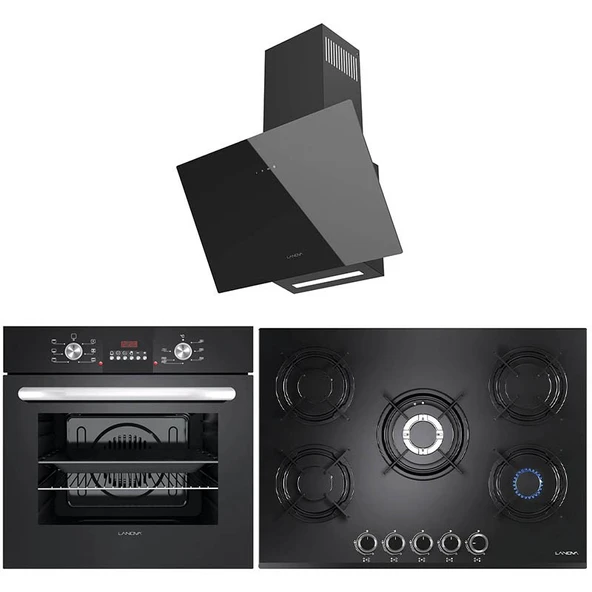 Lanova Crystal 3207B01 - G17402-101 - 3220B6 5'li Siyah Cam Ankastre Set
