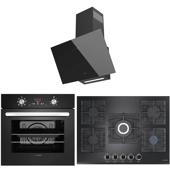 Lanova Kül 3207B01 - G17402-104 - 3220B6 5'li Siyah Cam Ankastre Set