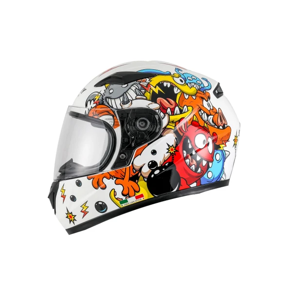 KASK SWAY ÇOCUK SW 815K MONSTER White Yellow Orange Full Face