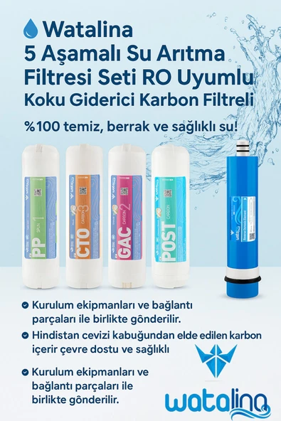 watalina  5’li Su Arıtma Filtre Seti – Sediment Gac Cto Membran Post Karbon - Resim 2