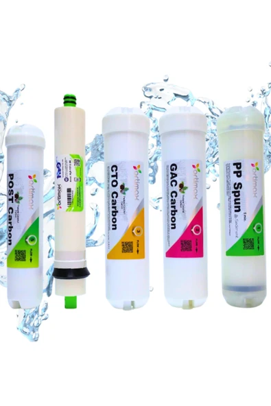 Ortimax  5'li Su Arıtma Filtre Seti – PP Sediment, GAC, CTO Karbon, Membran ve Post Karbon