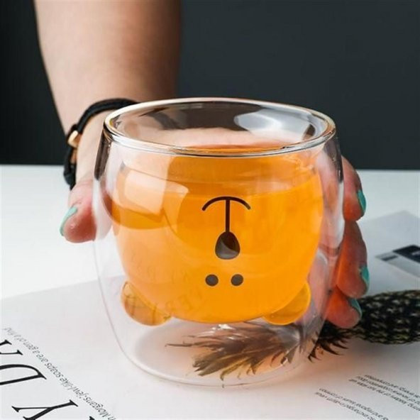 2 Adet Sevimli Ayı Çift Cidarlı Esperesso Magnolia Süt Kahve Su Kupa Borosilikat Bardak - 2