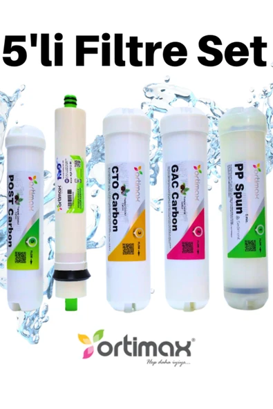 Ortimax  5'li Su Arıtma Filtre Seti – PP Sediment, GAC, CTO Karbon, Membran ve Post Karbon - 2