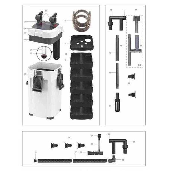Sobo Dış Filtre AQ-903F-UV 1000 Lt/h 9W UV Lambalı