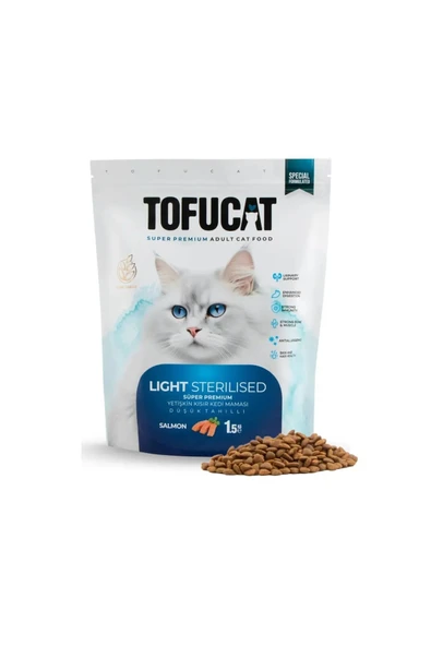 Tofucat Super Premium Sterilised Somonlu Kısır Kedi maması 1,5 kg - Antialerjenik ve Düşük Tahıllı