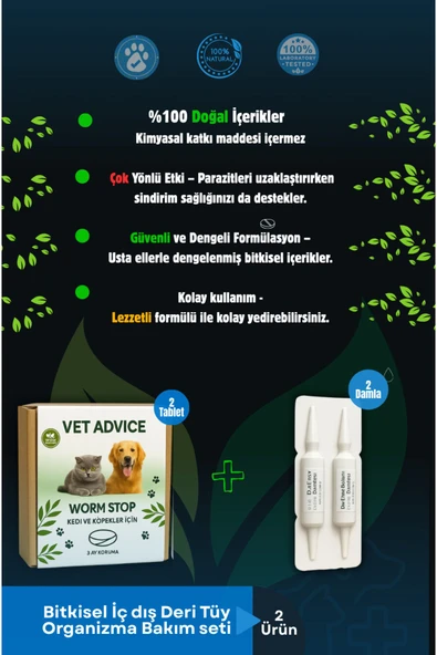 vet advice Kedi Köpek Iç Dış 2'li Bitkisel Tabet Damla Set Parazit&herbal Formül - 3
