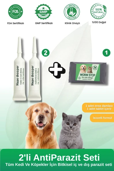vet advice Kedi Köpek Iç Dış Herbal Tüy Cilt Parazit&bitkisel Tablet Damla 2'li Set - 1