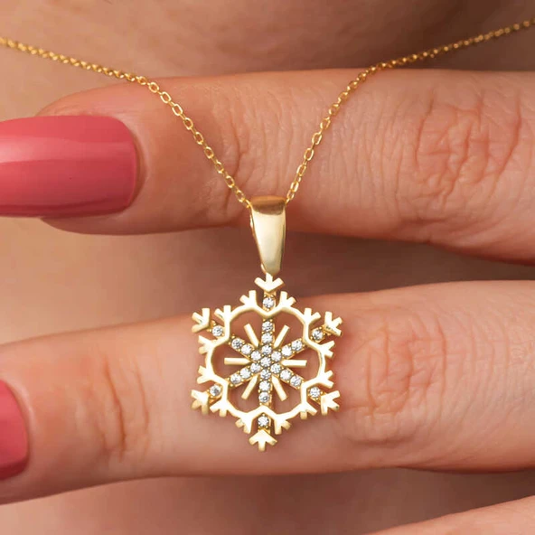 KENPAZAR Gümüş Gold Kar Tanesi Kadın Kolye