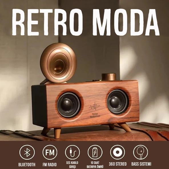 Retro Tasarım Gürültü Önler 3D Ses Bluetooth Müzik Çalar Hoparlör - 3