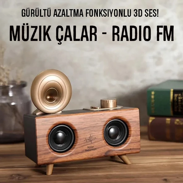 Retro Tasarım Gürültü Önler 3D Ses Bluetooth Müzik Çalar Hoparlör