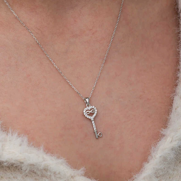 KENPAZAR Gümüş Kalpli Sonsuzluk Anahtar Kadın Kolye - 5