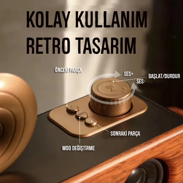 Retro Tasarım Gürültü Önler 3D Ses Bluetooth Müzik Çalar Hoparlör - 2