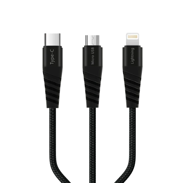 Polosmart PBS417 3 in 1 Şarj Kablosu Siyah