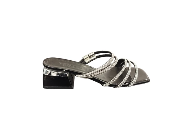 Ventes 9021527Z 5 cm Kalın Topuk Taş Şerit Detaylı KAdın Şık Topuklu Abiye Terlik Ayakkabı