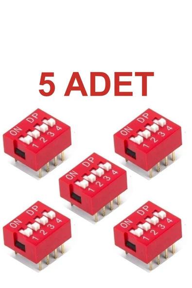 Rodevino 5 Adet 4 Pin Dıp Switch Kırmızı On‑off 2.54 mm Pcb ürün görseli