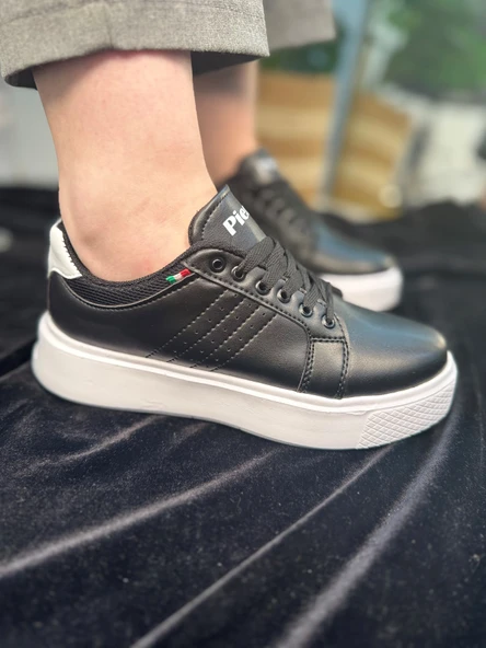 Günlük Kadın Spor Ayakkabı Ortopedik Vegan Deri Bağcık Hafif Kalın Yüksek Taban Yürüyüş Sneaker 102 - 4