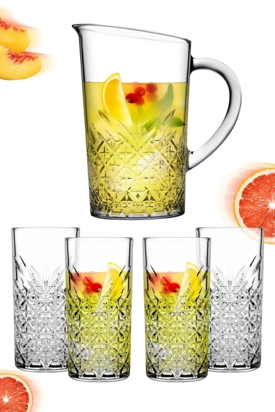 Paşabahçe 5 Parça Tımeless Sangria / Mojito Kokteyl Keyfi Seti - 4 Uzun Kokteyl Bardağı + Karaf/sürahi - 2