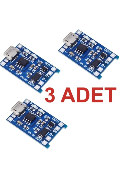 Rodevino 3 Adet Tp4056 Mikro Usb Akım Korumalı 1a 3,7v Lityum Pil Şarj Devresi
