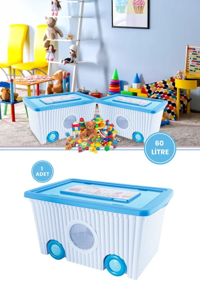 Flora Tekerlekli Oyuncak Kutusu 60 Lt Mavi.