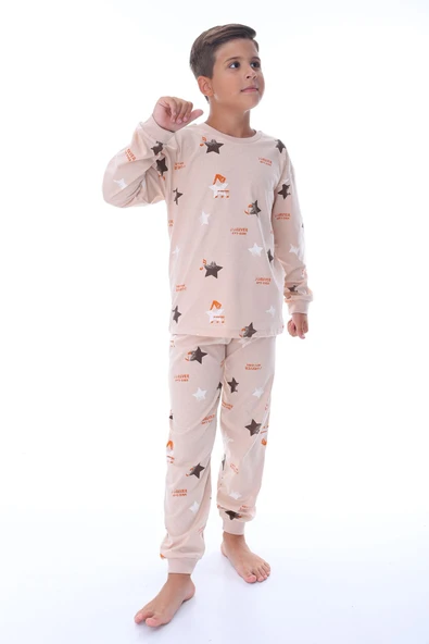 Yıldız Nota Desenli Bej Unisex Pijama Takımı - Resim 14