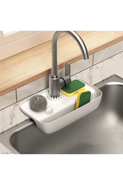 Miraçer Silikon Musluk Matı ve Organizer Lavabo Üstü Düzenleyici Kaydırmaz Tezgah Üstü Organizer - Beyaz