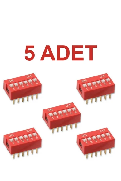 Rodevino 5 Adet 6 Pin Dıp Switch Kırmızı On‑off 2.54 mm Pcb ürün görseli
