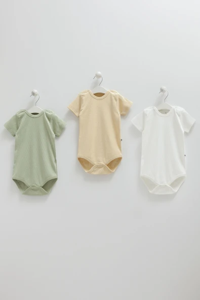 Kız Bebek 3'lü Body Kayısı Yeşil ve Ekru