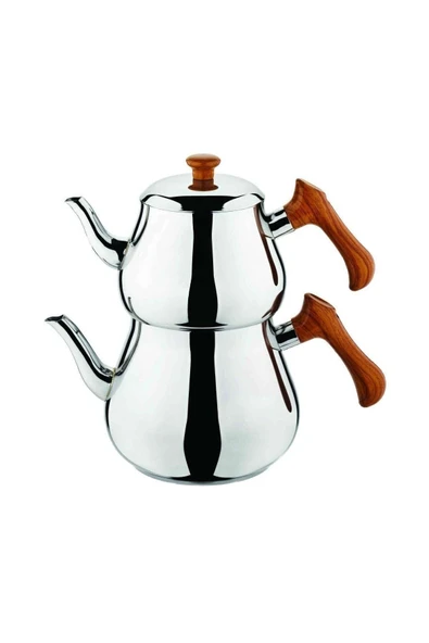 Özkent Çaydanlık Piramit Ahşap Büyük Boy 4,9 Lt. Paslanmaz Çelik