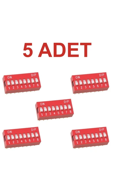 Rodevino 5 Adet 8 Pin Dıp Switch Kırmızı On‑off 2.54 mm Pcb ürün görseli