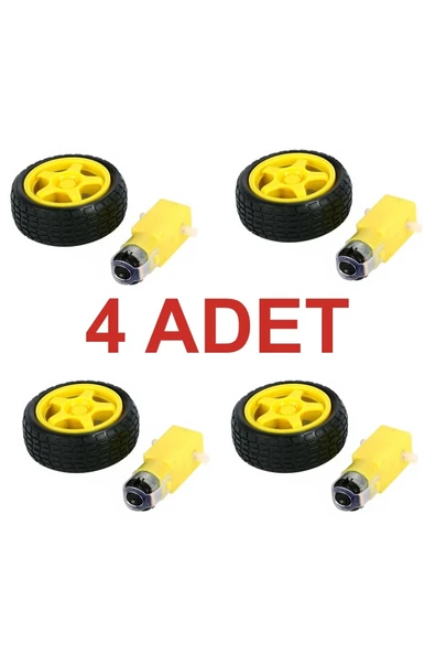 Rodevino 4 Adet - Arduino Robot Tekerlek Ve Dc Motor Seti - Redüktörlü Motor 250 Rp