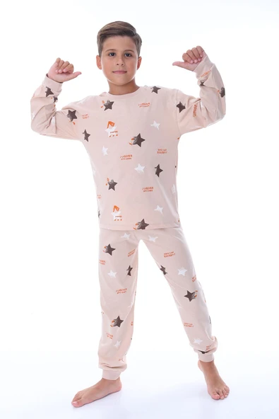 Yıldız Nota Desenli Bej Unisex Pijama Takımı