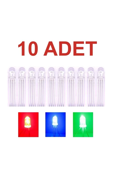 Rodevino 10 Adet - Rgb Led 5mm Şeffaf Katot (ORTAK EKSİ) 4 Bacaklı Katod Arduino Raspberry - 1