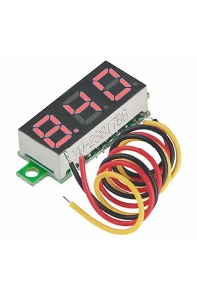 Rodevino Dijital Mini Voltmetre Dc 0v-100v Gerilim - Voltaj Ölçer 3 Kablo