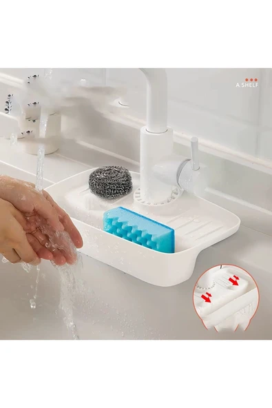 Miraçer Silikon Musluk Matı ve Organizer Lavabo Üstü Düzenleyici Kaydırmaz Tezgah Üstü Organizer - Beyaz - 2