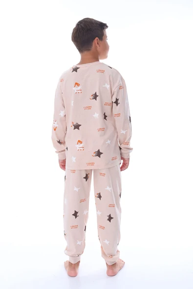 Yıldız Nota Desenli Bej Unisex Pijama Takımı - Resim 5