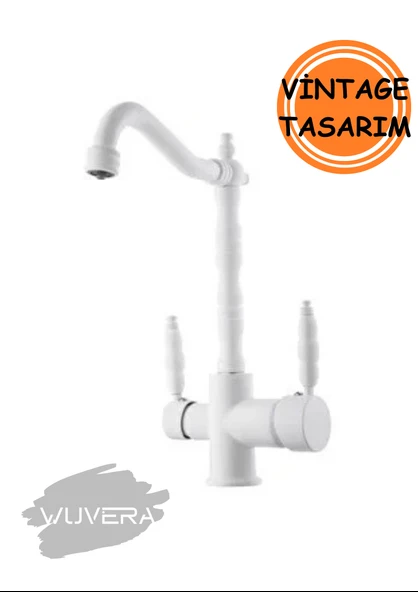 Wuvera Beyaz Arıtmalı Vintage Mutfak Bataryası – Rustik Tasarım ile Şıklık ve Sağlık Bir Arada! - Resim 4