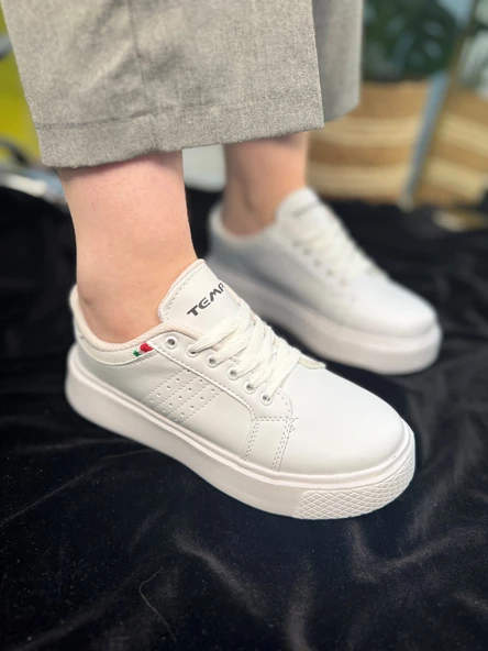 Günlük Kadın Spor Ayakkabı Ortopedik Vegan Deri Bağcık Hafif Kalın Yüksek Taban Yürüyüş Sneaker 102 - 2