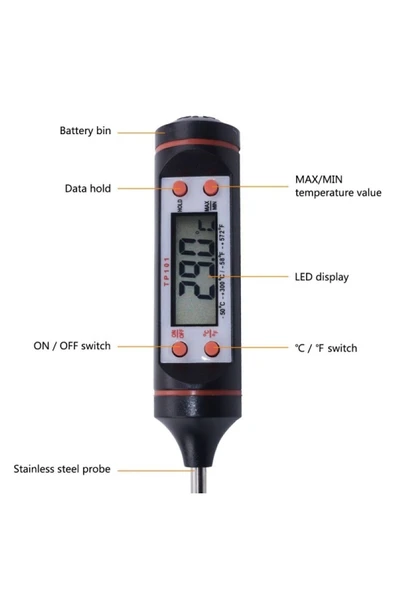 Rodevino Tp101 Dijital Gıda Termometresi - Elektronik Sıvı Sıcaklık Kalemi (SİYAH) - Resim 4