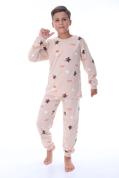 Yıldız Nota Desenli Bej Unisex Pijama Takımı - Resim 3