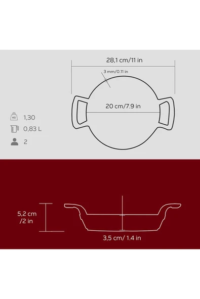 Lava Döküm Yuvarlak Sahan Döküm Demir Yekpare Çift Kulplu - Kırmızı 20 Cm - 5