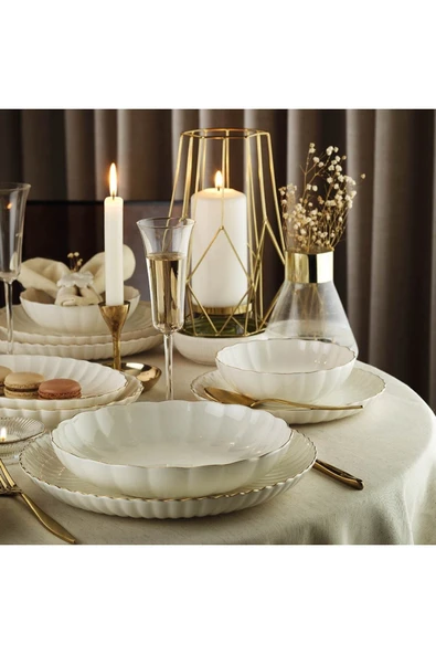 Kütahya Porselen Porselen Bone Luz Form 52 Parça Yemek Takımı Altın Fıle Bnlzf52yt20 - 2