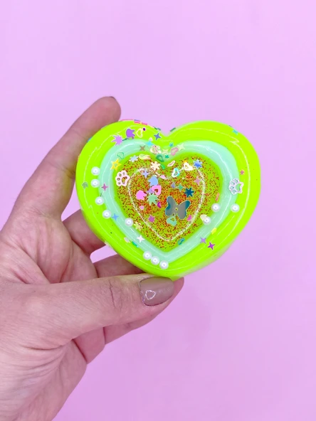 Sevimli Kalp Squishy Simli Yumuşacık (7x9 cm) Kalp Sukuşi - Yeşil