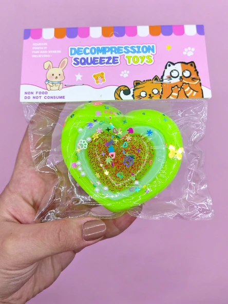 Sevimli Kalp Squishy Simli Yumuşacık (7x9 cm) Kalp Sukuşi - Yeşil - 5