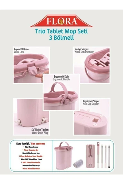 Flora F404 Trio Tablet Mikrofiber Mop Seti 3 Bölmeli - 5