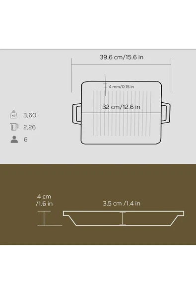 Lava Döküm Dikdörtgen 26x32 Metal Kulplu Izgara Tava - 5