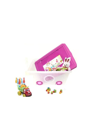 Flora Trendy Tekerlekli Oyuncak Kutusu 60 Lt Şeffaf Pembe - 2