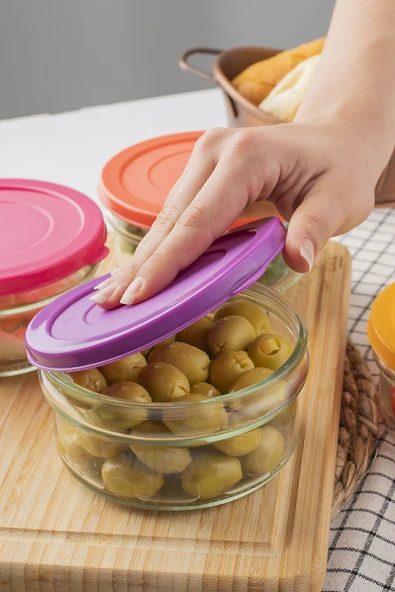 Paşabahçe Zuri 4 Lü Kahvaltılık Reçellik Çerezlik Renkli Kapaklı Cam Kase Saklama Kabı 400cc - Resim 3