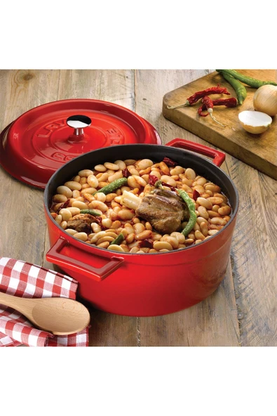 Lava Döküm Trendy Kapak Yuvarlak Kırmızı Tencere 28 Cm - 4